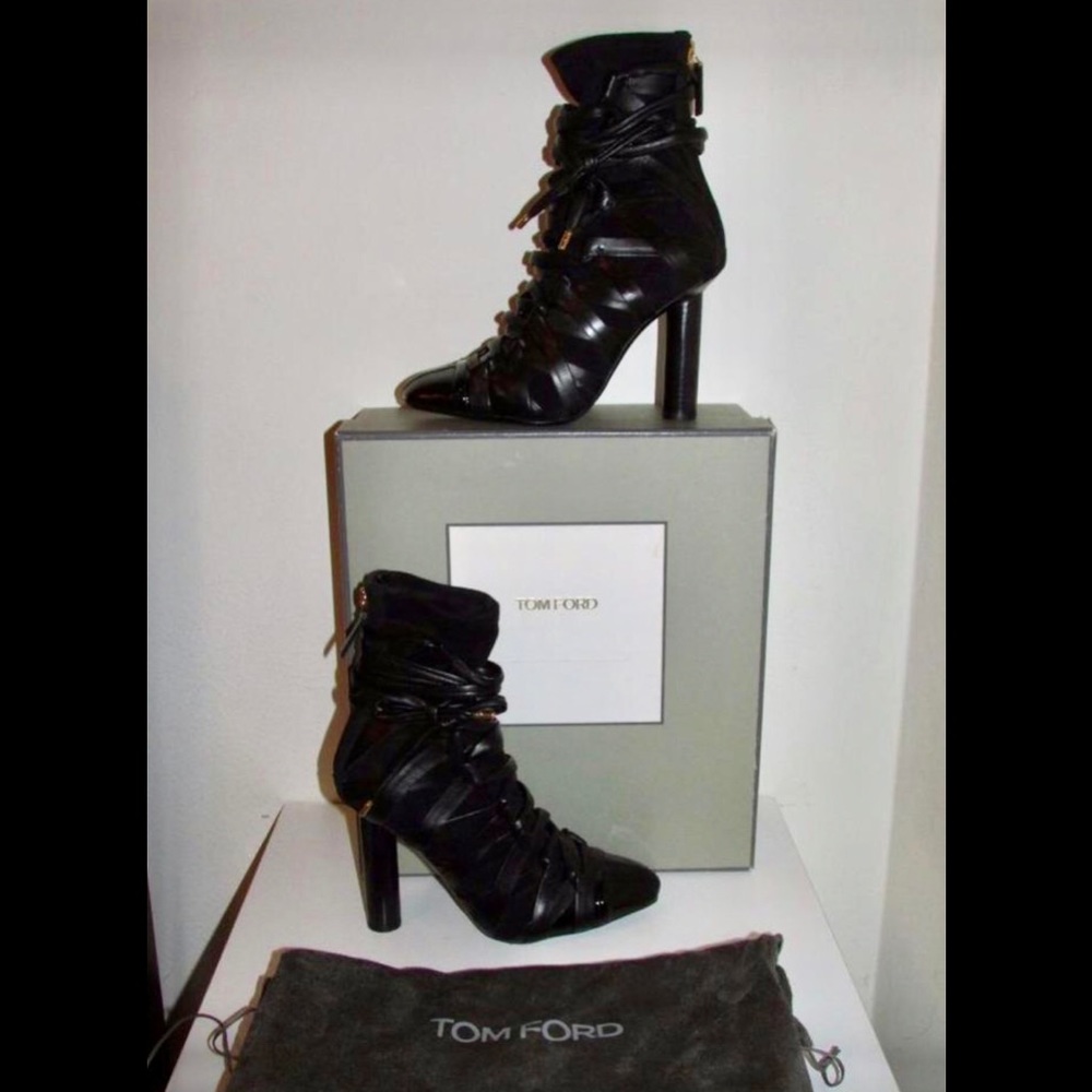 Tom Ford 🔥 Black Lace-up Ankle-wrap Booties